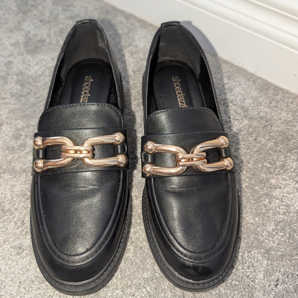 Black Loafers with Gold Accent